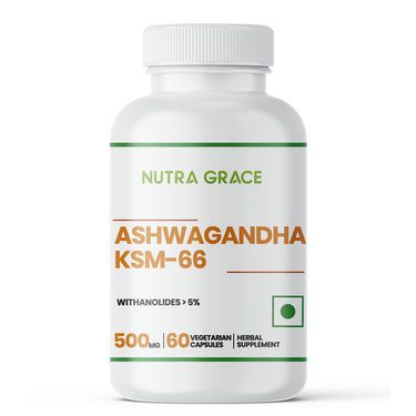 Nutra Grace Ashwagandha KSM-66 with Withanolides (More than 5%) | 60 Veg. Capsules