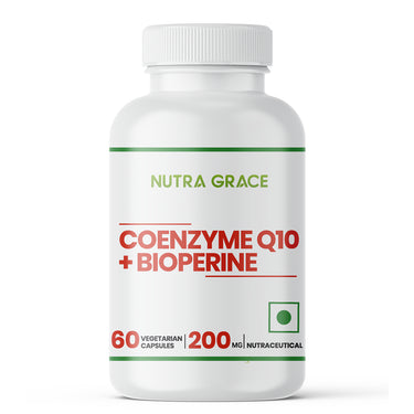 Nutra Grace Coenzyme Q10 Supplement (CoQ10) with Bioperine | 200mg | 60 Veg. Capsules